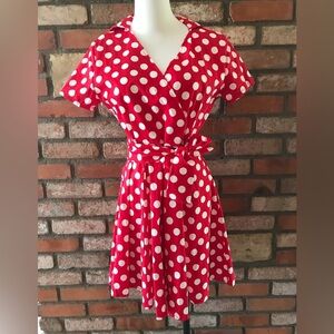 Maggie Tang Red Retro Short Sleeve Swing Dress with White Polka Dots SZ XL